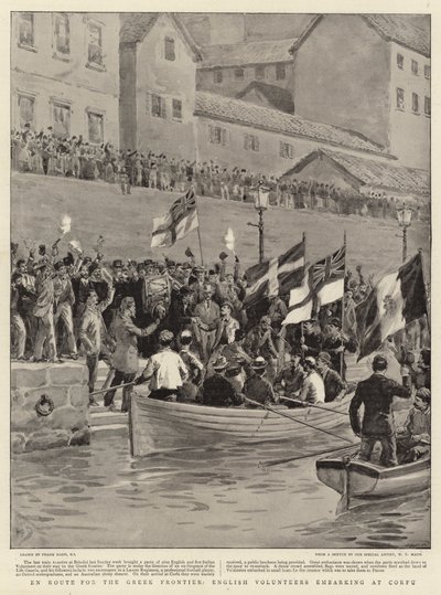 En Route for the Greek Frontier, English Volunteers Embarking at Corfu by Frank Dadd